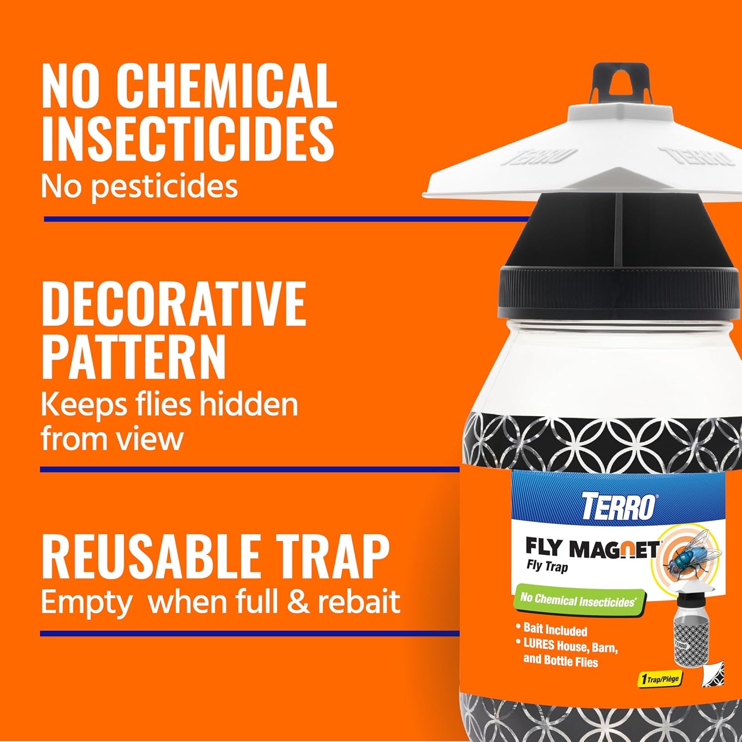 image:imageTERRO Fly Magnet Trap Reusable PoisonFree Outdoor Fly Catcher with Bait1 Pack