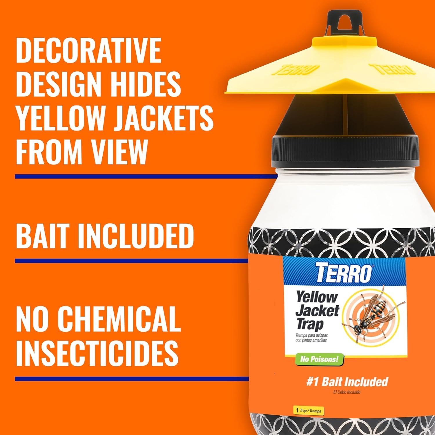 image:imageTERRO Outdoor Yellow Jacket Trap with Bait Easy to Use T362 No Chemical Insecticides Effective Yellowjacket Trap Includes Bait1 Count Pack of 1