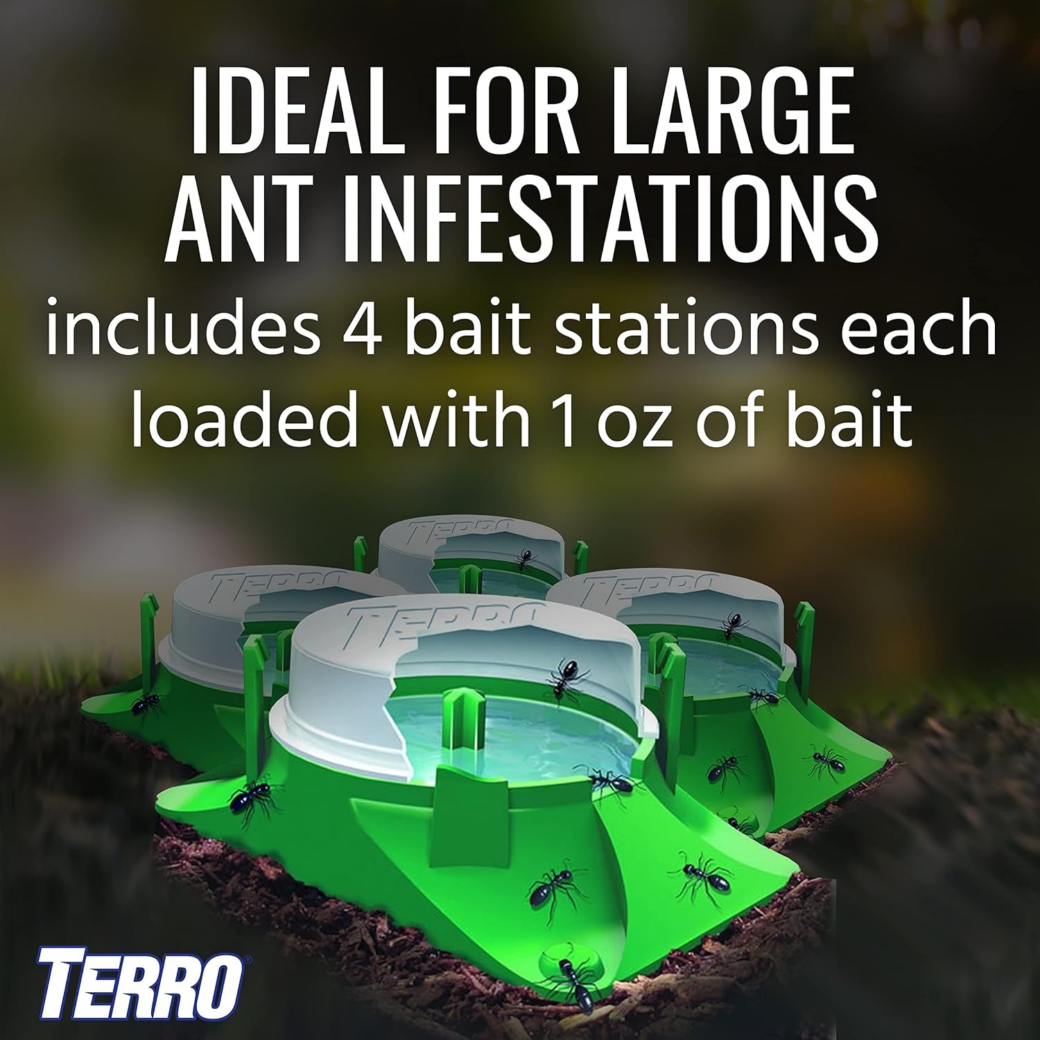 image:imageTERRO T18046 Outdoor ReadytoUse Liquid Ant Bait Killer and Trap Kills Common Household Ants 4 Bait Stations12 Ant Baits