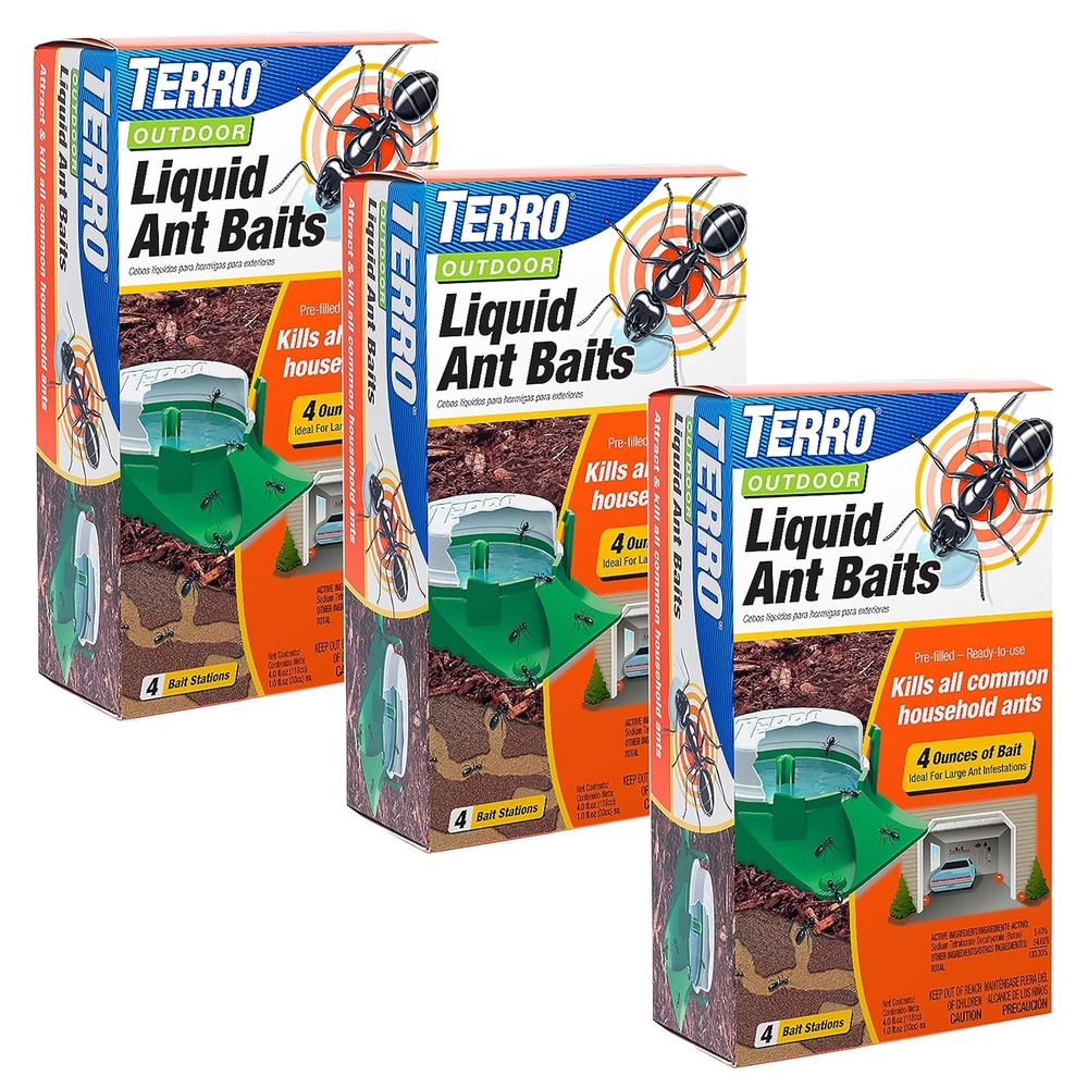 image:imageTERRO T18046 Outdoor ReadytoUse Liquid Ant Bait Killer and Trap Kills Common Household Ants 4 Bait Stations12 Ant Baits