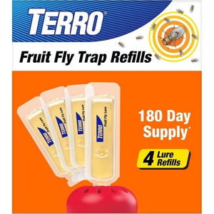 TERRO Fruit Fly Trap Refills, 4 Pack Liquid Bait Replacement for Home(4 Lure Refills)