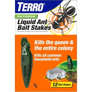 TERRO Outdoor Liquid Ant Bait Stakes, 12-Pack, Ready-to-Use Ant Killer Trap(New Packaging 12 Bait Stations)